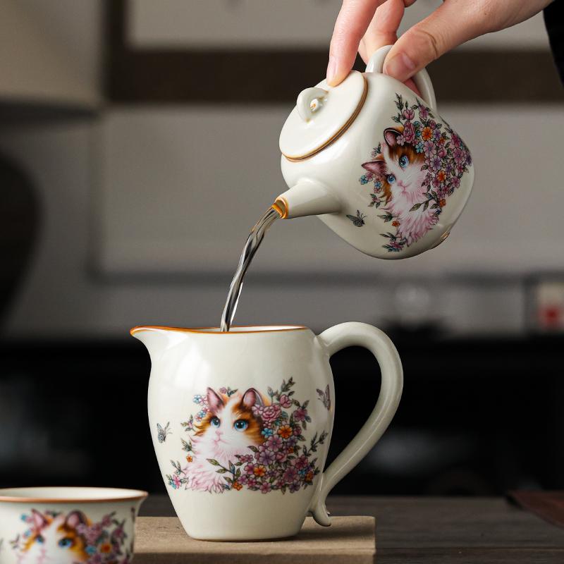 180ml Ru Kiln Persian Cat You Fang Square Teapot High-end Exquisite Teapot Single pot Ru Yao Lady Teapot KungFu Tea Ceremony