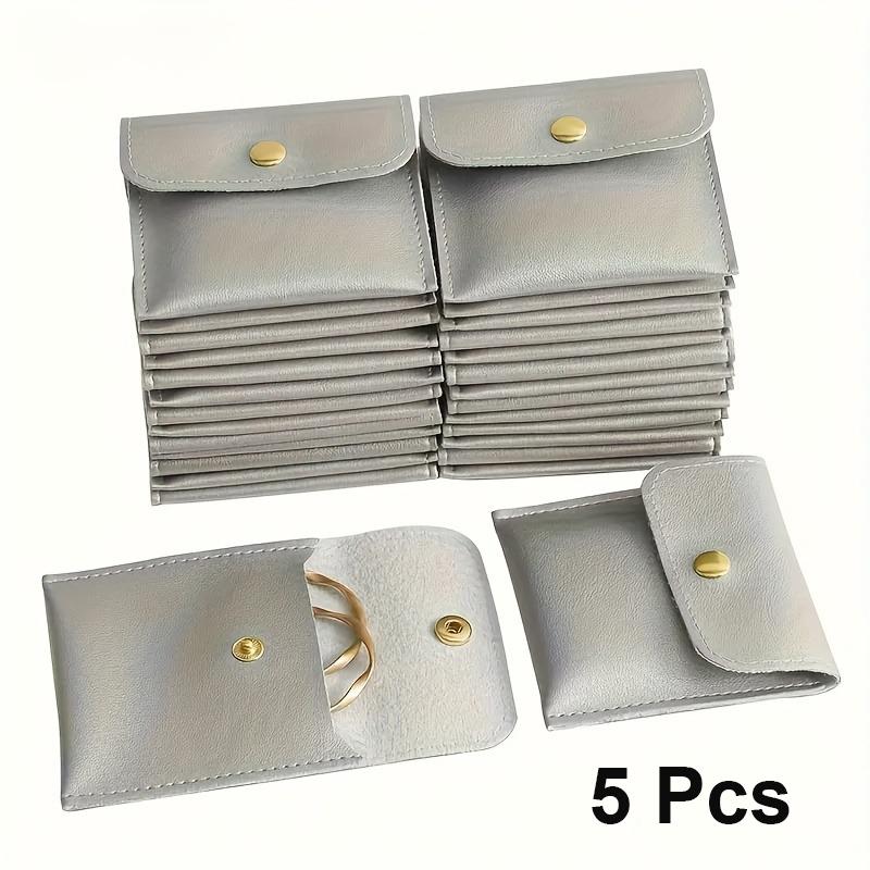 5pcs Faux Leather Jewelry Pouches Assorted Colors Snap Closure Bags for Rings Pendants Necklaces Jewelry Organizer Storage