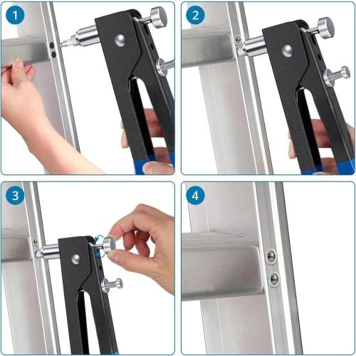 Hand Riveter Set, 86-Piece Set with M3, M4, M5, M6, and M8 Screws, Includes Rivet Set Nuts and Inserts, Screw Insertion Rivet Gun Tool, Steel and Alum