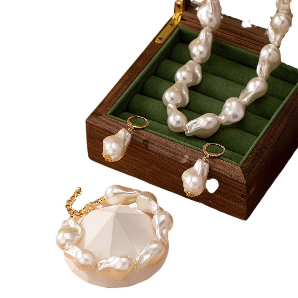 Special-shaped Pearl Necklace Bracelet Earrings Set Internet Celebrity Women's Jewelry Set