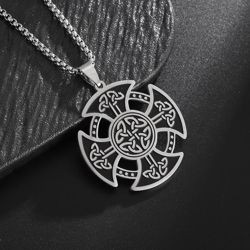 Exquisite Stainless Steel Rune Compass Pendant Necklace Men\'s Nordic Amulet Jewelry Gift