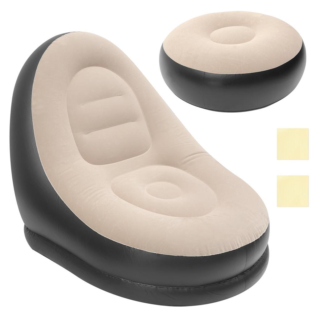 Portable Inflatable Lazy Chair PVC Air Couch Sofa with Foot Pad & Repair Patches Ergonomic Blow Up Lounger Chair for Living Room