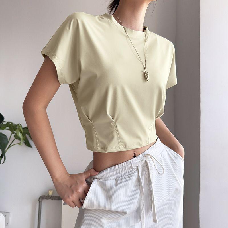 

Loose Slim Looking Yoga Jacket Women s Running Training Fitness Short Sleeve Casual Outdoor Sports T-shirt Summer Beige White M