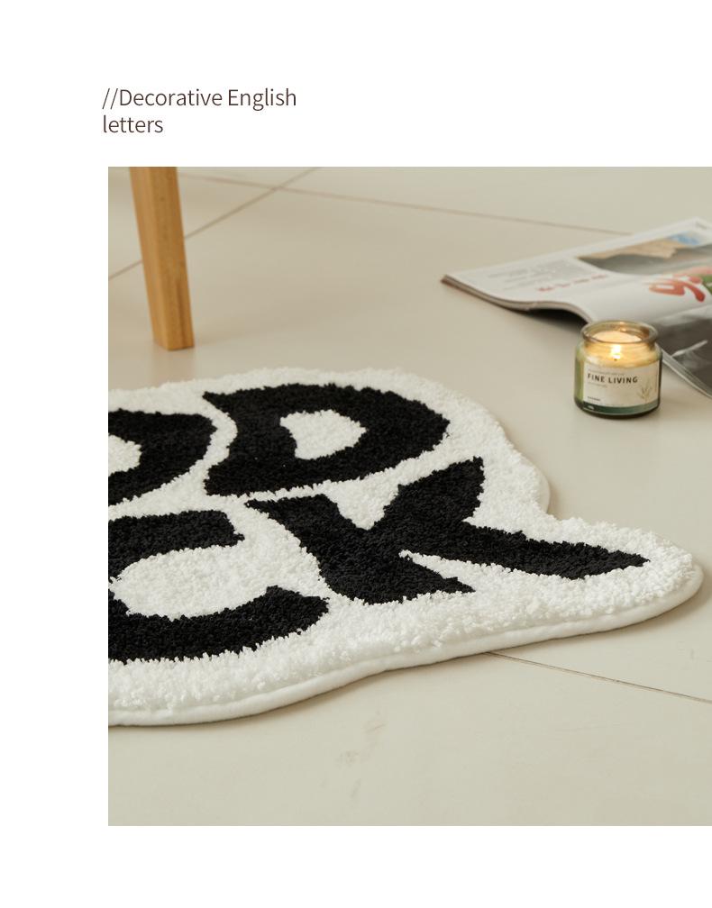 Modern Nordic Letter Flocking Non-Slip Quick-Dry Irregular Floor Mat for Bedroom & Bathroom