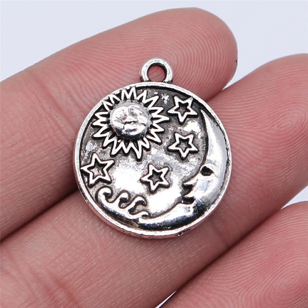 20pcs Charms Zodiac Sun Moon Tibetan Bronze Silver Color Pendants Antique Jewelry Making DIY Handmade Craft
