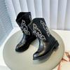 Skórzane Dziewczęce Wzór Dekoracyjne Cowboy Codzienne Botki Jesień i Zima Antypoślizgowe Boczny Zamek Retro Dziecięce Botki.