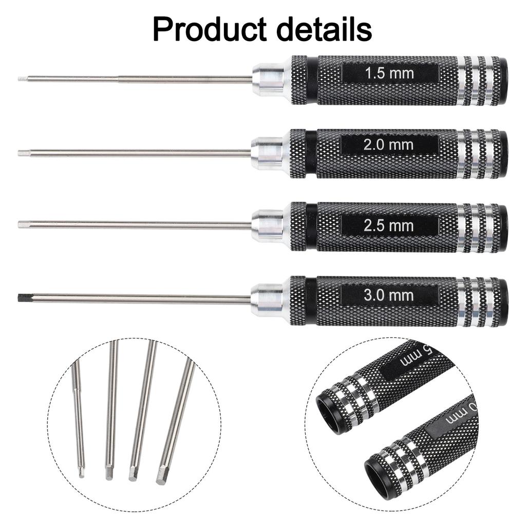 4-Pcs Hexagonal Screwdriver Set Model Tool 1.5/2.0/2.5/3.0mm Black For Remote Control For RC Helicopters Airplanes Transmitters