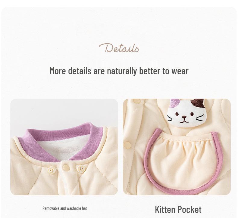 Cozy Quilted Cotton Baby Onesie for Autumn/Winter - Warm, Thickened Newborn Jumpsuit for Outdoor Play and Crawling.