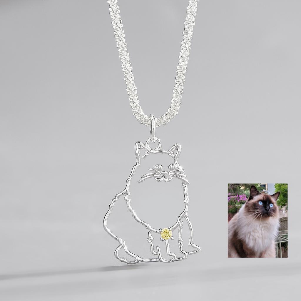 Simple S925 Sterling Silver Pet Dog Necklaces Jewelry Gold Plated Cute Cat Memorial Custom Pendant Gift for Dogs