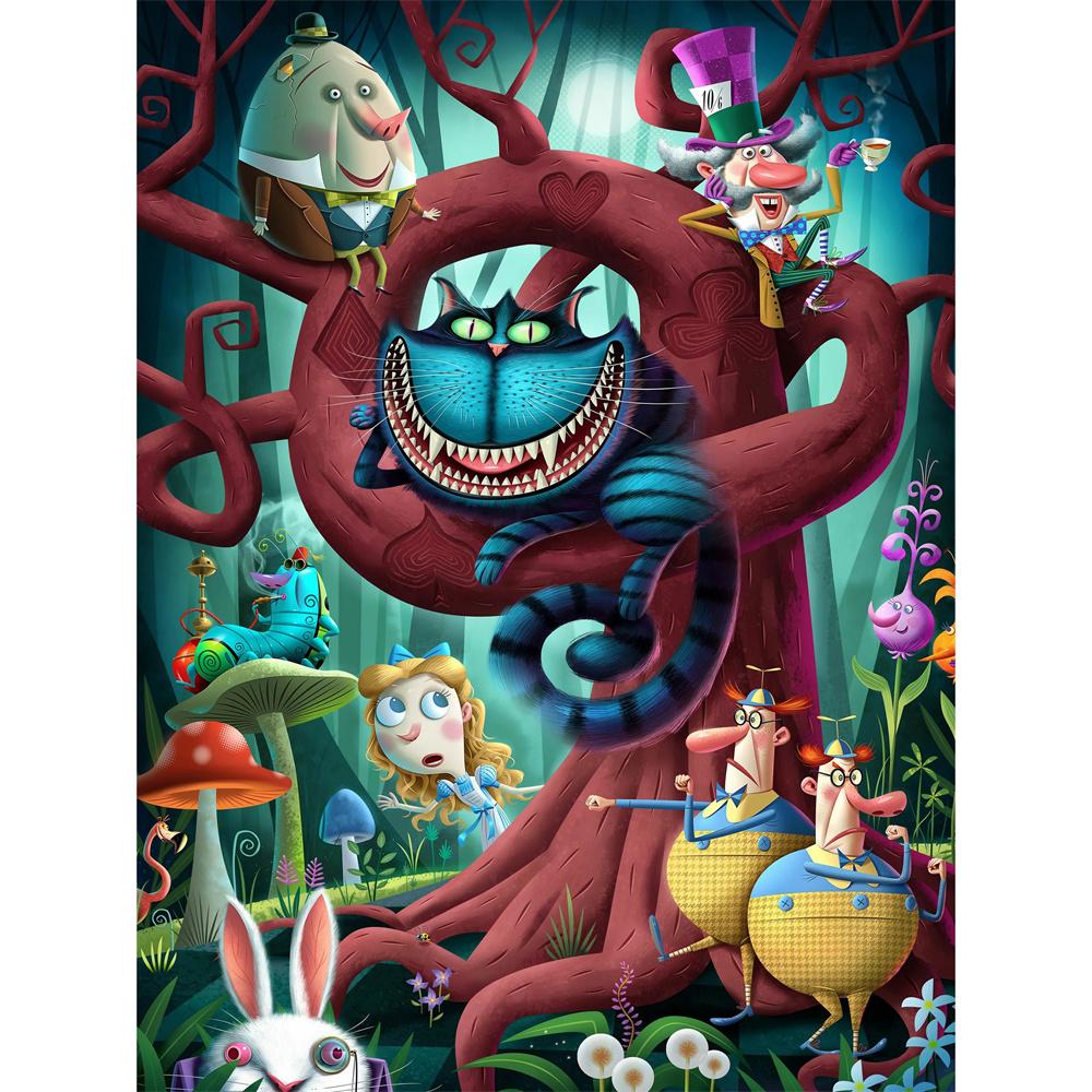 

5D DIY Алмазная Живопись Чеширский Кот Фэнтези 5D Мозаика Мультяшная Вышивка Крестом Домашний Декор Полная Круглая Round 30x40cm