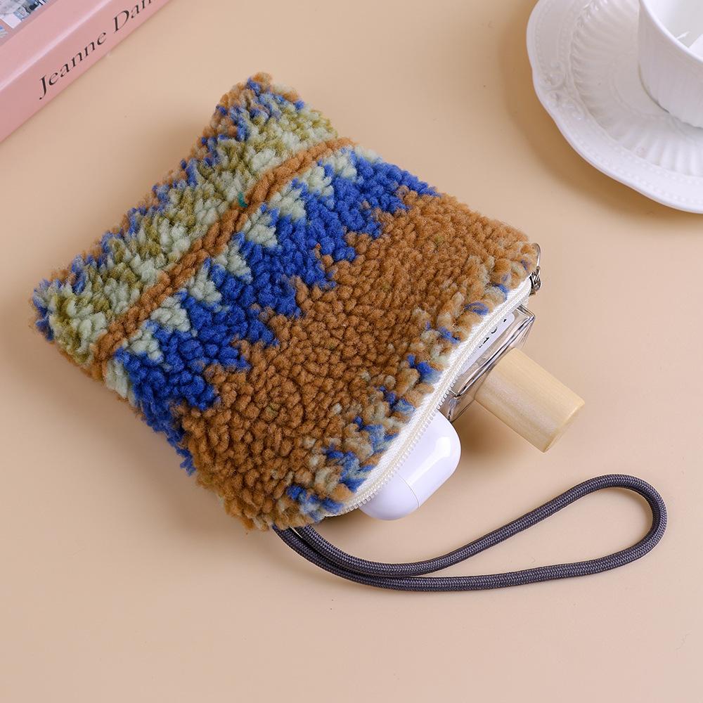 Winter Plush Wallet Zipper Coin Purse Women's Lamb Wool Clutch Bag with Rope Children Cute Purse Card Bag Key Earphone Pouch