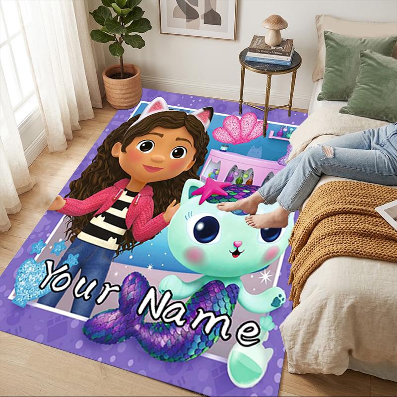 Custom Name Fairy Cat Dreams Living Room Non-Slip Area Rug Soft Carpet for Bedroom Kids Playroom Sofa Office Home Decor Doormat