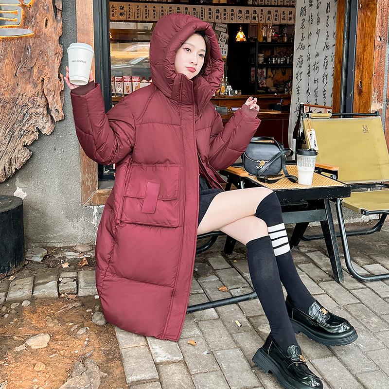 Autumn Winter Thicken Warm Parka Women Casual Solid Color Big Pocket Loose Long Hooded Coat Jackets Outwear
