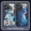 Cute Animal Cat Painting Phone Case for IPhone 16 Pro Max 15 14 13 12 Mini 11 XS XR 7 8 14 Plus Hard Covers Tempered Glass Cases