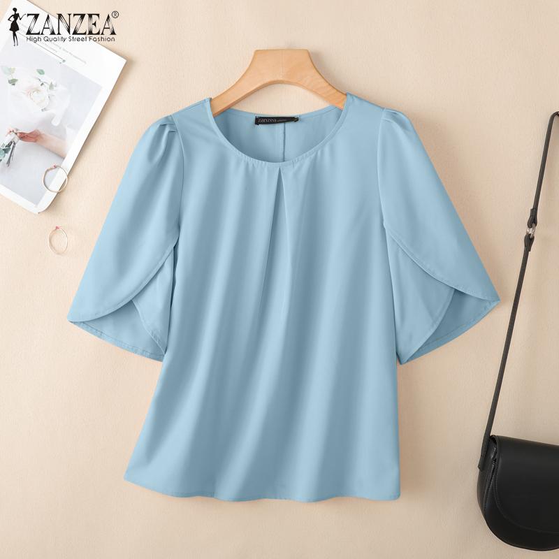 

ZANZEA Women Casual Round Neck Solid Color Short Sleeve Blouse 5XL хакі