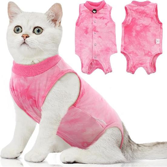 SAWMONG Cat Surgery Recovery Suit,Breathable Cat Onesie After Surgery Spay Surgical,E-Collar Alternative Non-Lick Pet Body Suit Purple S Small