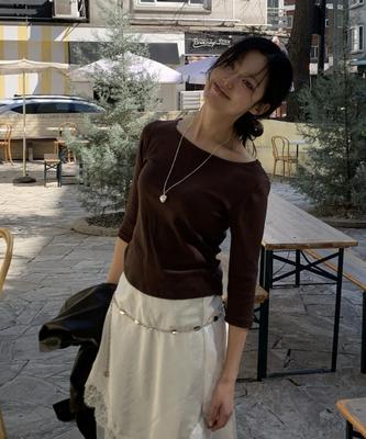 Odeumin Slim 3/4 Sleeve T-Shirt (Brown)