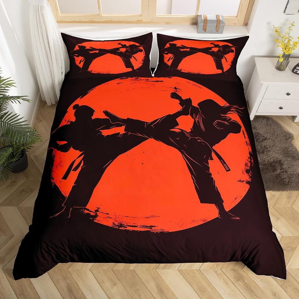 japanese style Bedding Set Twin Size Japanese Wave Comforter Cover Set Cherry Blossoms Ocean Wave Sunset Duvet Cover