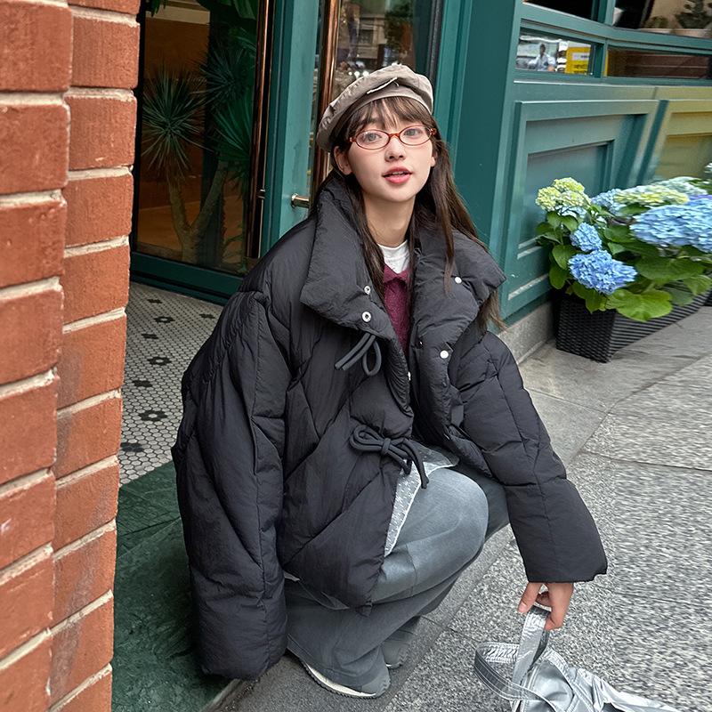 Sweet and cute horn buttons, college style down cotton jacket, winter short Korean version of casual slimming student cotton clothes