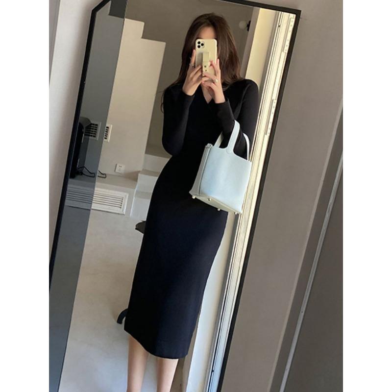 Pink Knitted Dress for Women's Autumn and Winter New High-cold Imperial Sister Wind Inner with Slim-fitting Bottoming Hip-wrapped Sweater Skirt