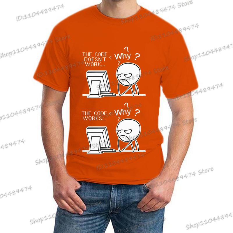Creative Programmer Code Works Why Casual Print T Shirt Short Sleeve Homme Camiseta Hippie Fashion Streetwear for Men
