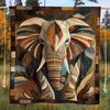 Elephant Quilt – Quilted Blanket Throw with Safari Wildlife Design Earth-Tone Animal Art Boho Neutral Home Decor Wall Hanging