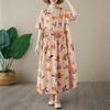 Short sleeve Plus size cotton vintage Plaid floral new in dresses for women casual loose long summer dress