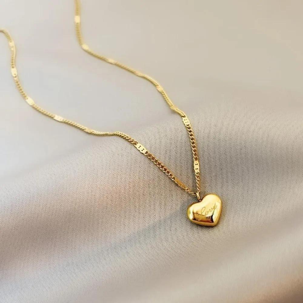 Stainless Steel Love Necklace Clavicle Chain 18K Gold Color Necklace for Women Fashion Summer Style Jewelry Gift