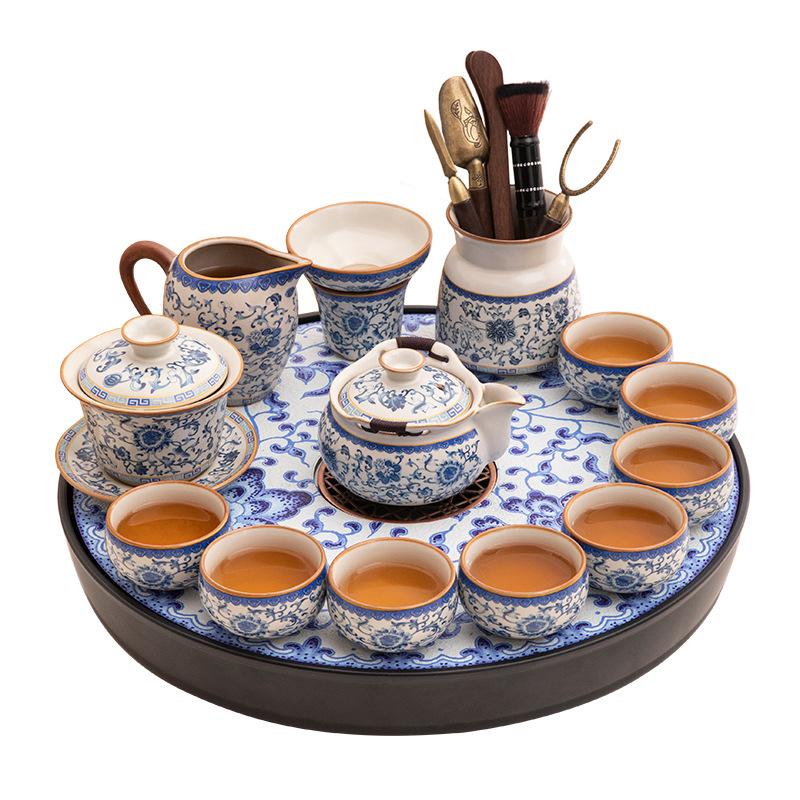 New Ru kiln ceramic kung fu tea set, a complete set of tea table, home living room office teapot, tea cup drinking set