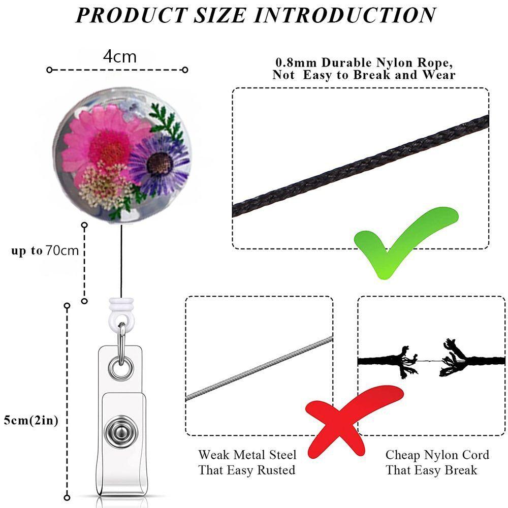 Resin Transparent Key Holder Pressed Floral Card Badge Holder Reels Keyring Badge Reel ID Lanyard