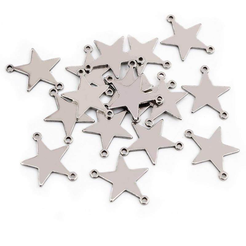 20pcs No Fade 316 Stainless Steel Double Loops Star Heart Cute Charms Pendant DIY Jewelry Findings for Necklace Bracelet