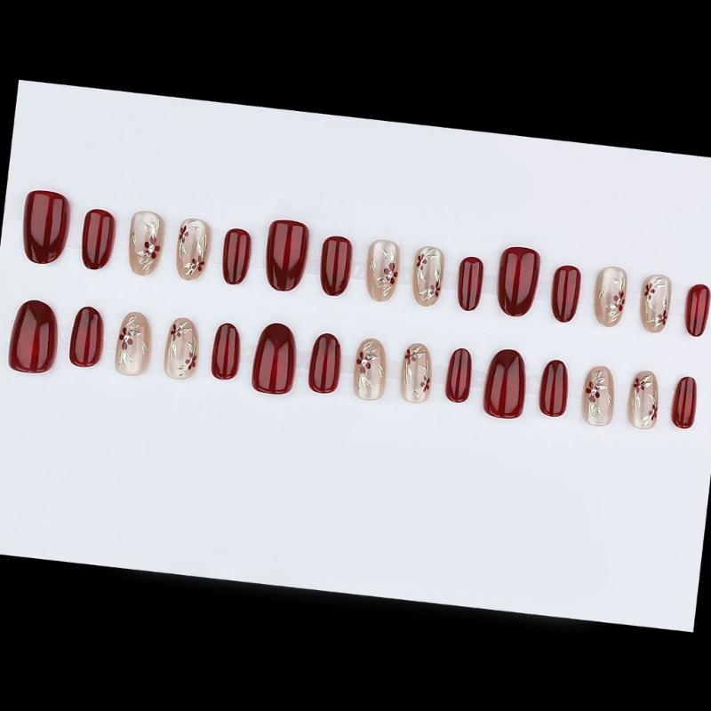 Certifikovaný bezpečný umělý nehet Vínově červený efekt kočičího oka Třpytivý umělý nehet Pohodlný pro uživatele s citlivou pokožkou