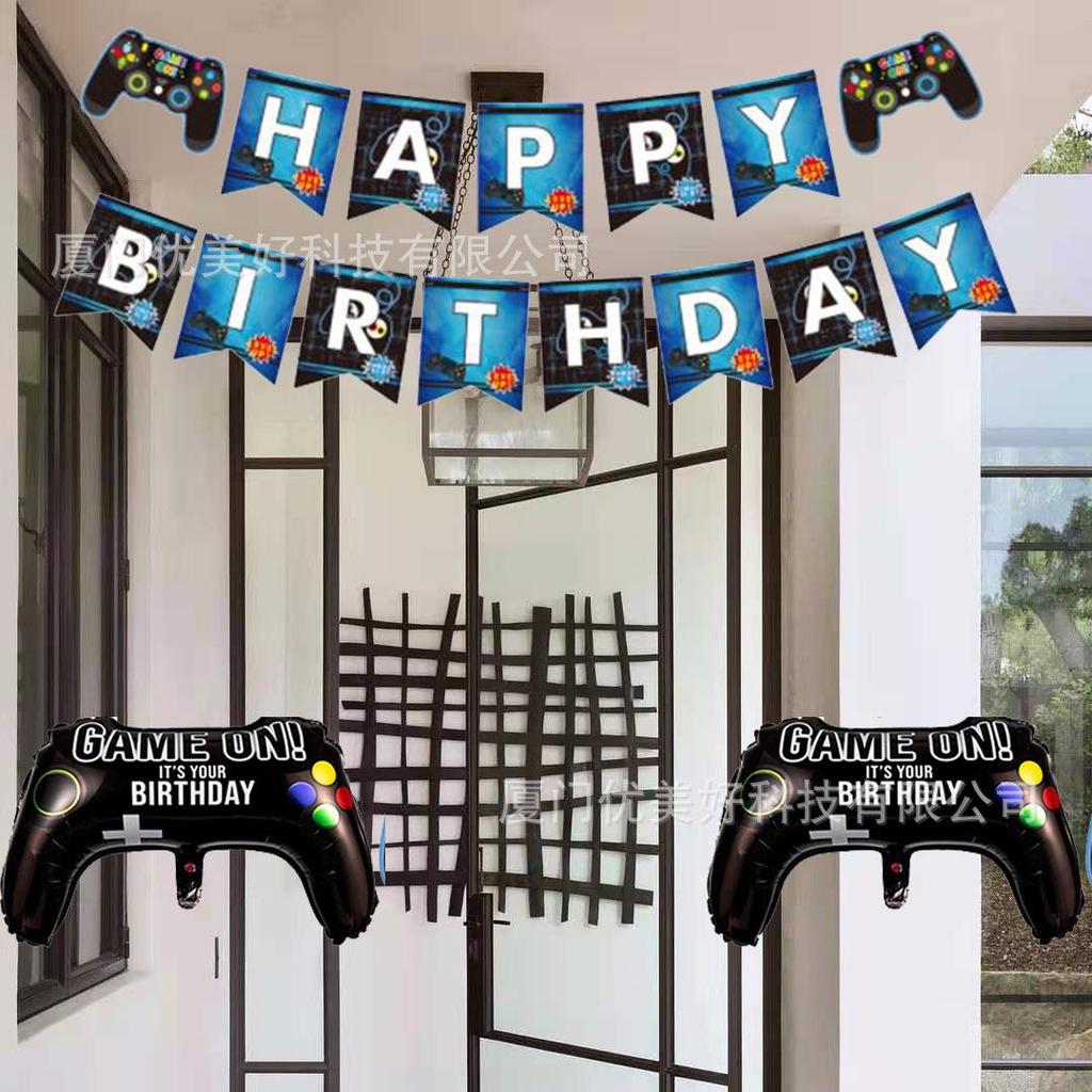 GAME ON Blauwe Gaming Feestdecoraties: Controller Banner, Folieballonnen, Deurhanger