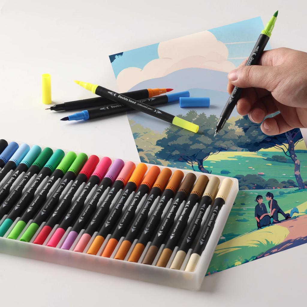 48-teiliges doppelseitiges Kunst-Marker-Set, feine & Pinselspitze Buntstifte für Künstler, Zeichen-, Skizzen-, Malzubehör