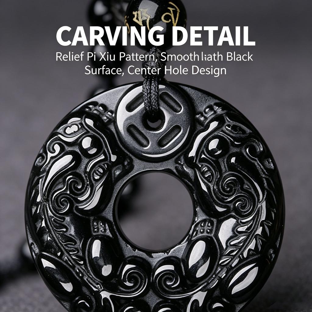 Black Obsidian Pixiu Lucky Amulet Natural Stone Pendant Necklace Women Men Peace Buckle Crystal Jewelry