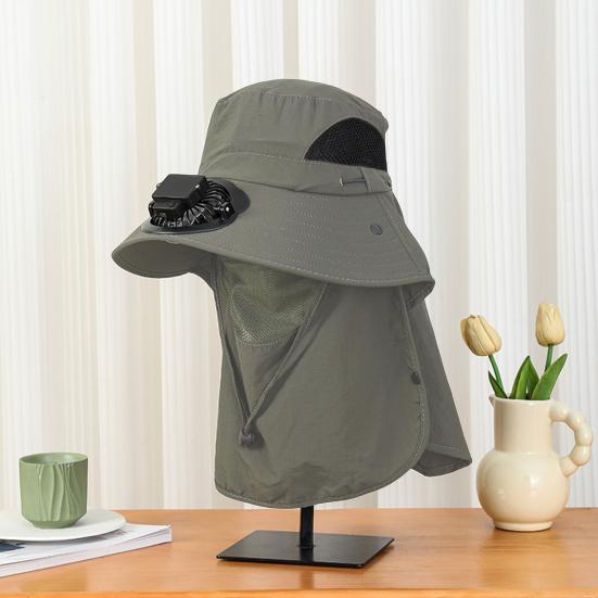 Solar Fan Hat Outdoor Wide Brim Sun Hat with Solar Powered Fan Summer UV Protection Bucket Hat with Face Guard for Golf Hiking Fishing