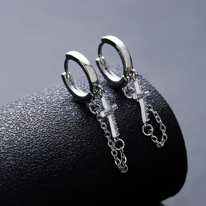 Fashionable And Creative Cross Inlaid Zircon Earrings For Men And Women Hip-hop Punk Tassel Pendants, Daily Party Jewelry Gifts