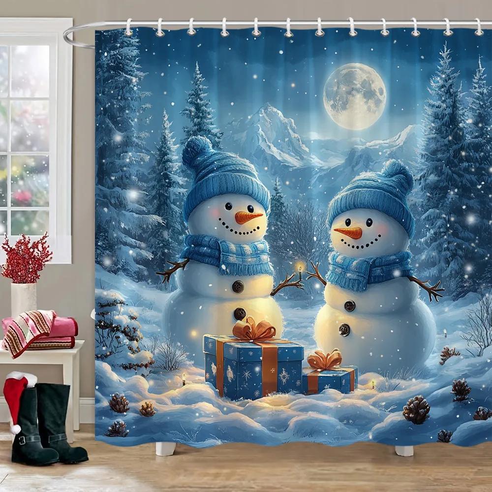 Świąteczny Bałwan Zasłona Prysznicowa Różowy Domek z Cukierków Święty Mikołaj Prezent Świąteczny Poliestrowe Zasłony Prysznicowe Dekoracja Łazienki Z Haczykami