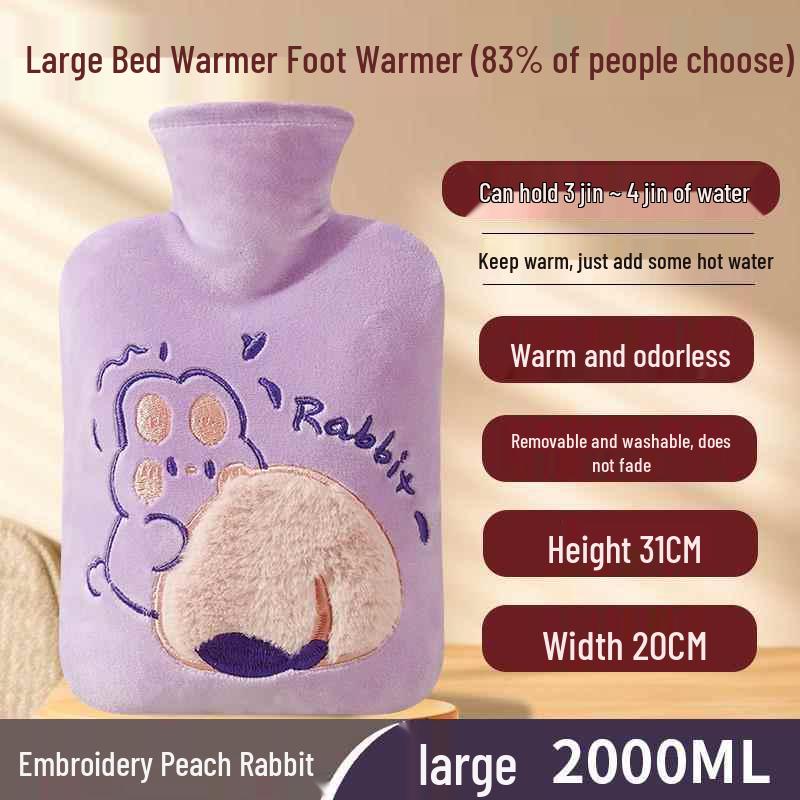 Explosion-Proof Hot Water Bottle with Cute Plush Cover - Ideal for Abdomen and Bed Warmth