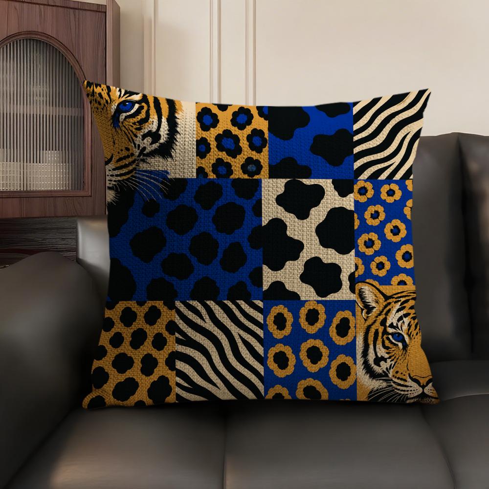 Leopard Tiger Giraffe Zebra Cushion Cover Linen Organic Fabric DoubleSided Printing Sofa Breathable Home Decor Gift Pillow Case