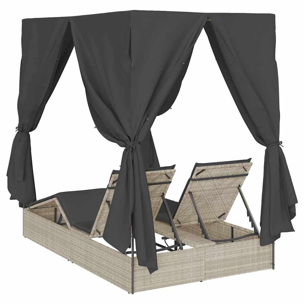 Double Sun Lounger Light Grey 205 X 129 X 200 Cm Poly Rattan