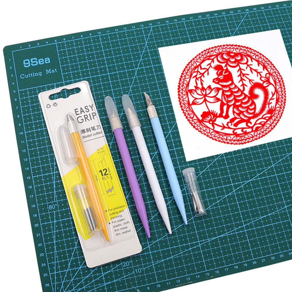 Univerzální řezací nůž s 12 čepelemi Pro scrapbooking DIY Ruční deník Řezačka papíru Umělecký řezák Gravírovací nástroje Kancelářské potřeby