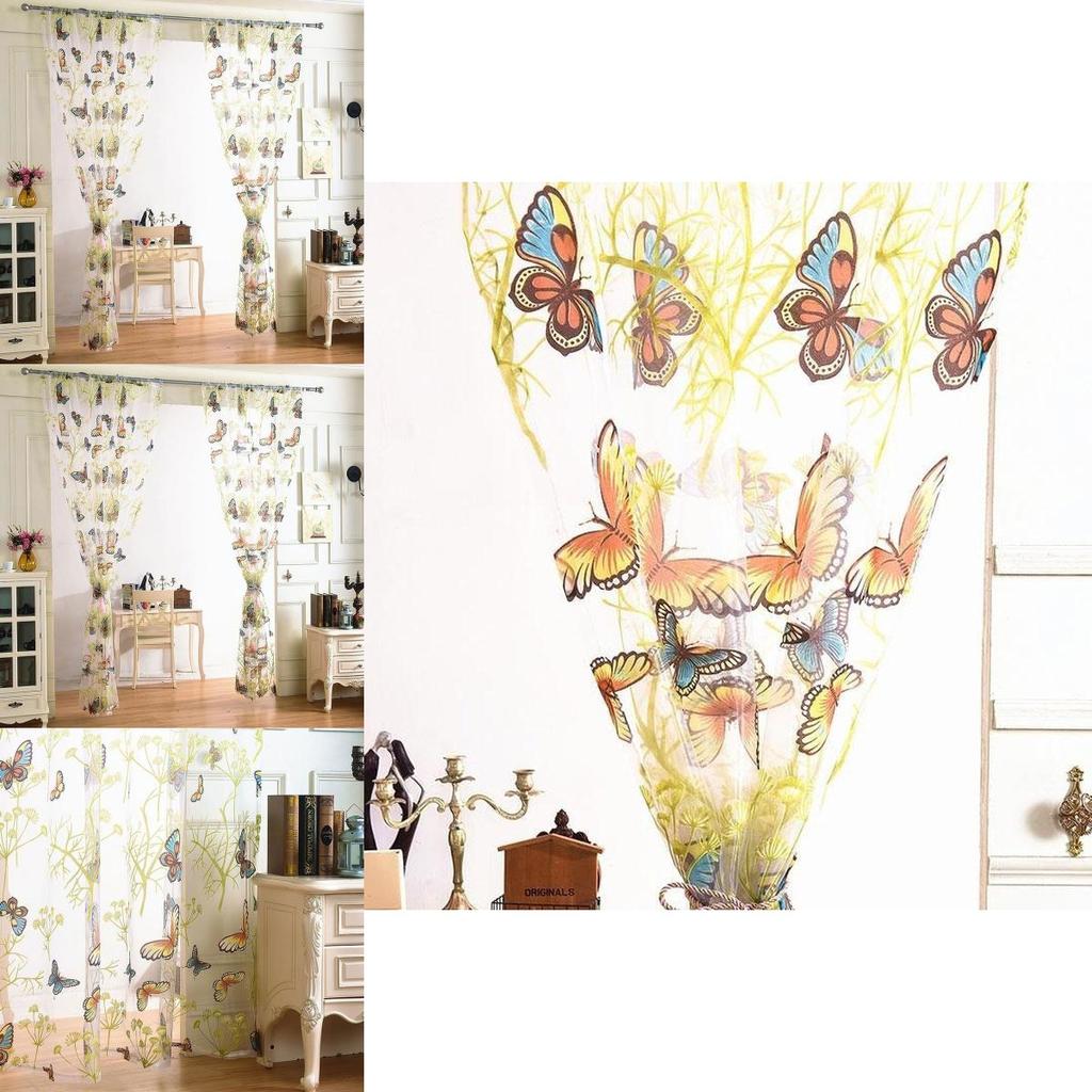 Elegant 100x200cm Butterfly Print Voile Curtain For Stylish Window Treatments