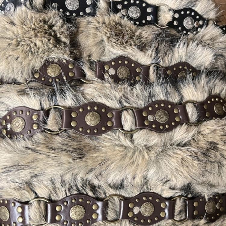 90s Faux Leather Belt Plush Furry Trim Waistband Cowgirl Punk Waist Girdle Creative Waist Ornament Clothing Accessory