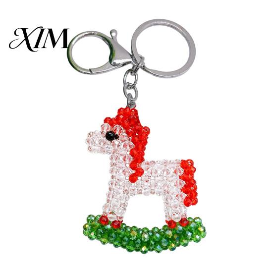 Handcrafted Keychain Handmade Christmas Beaded Keychain, Xmas Tree Wreath Gift Box Bell Key Ring Santa Keyring, Backpack Hanging Decor for Party
