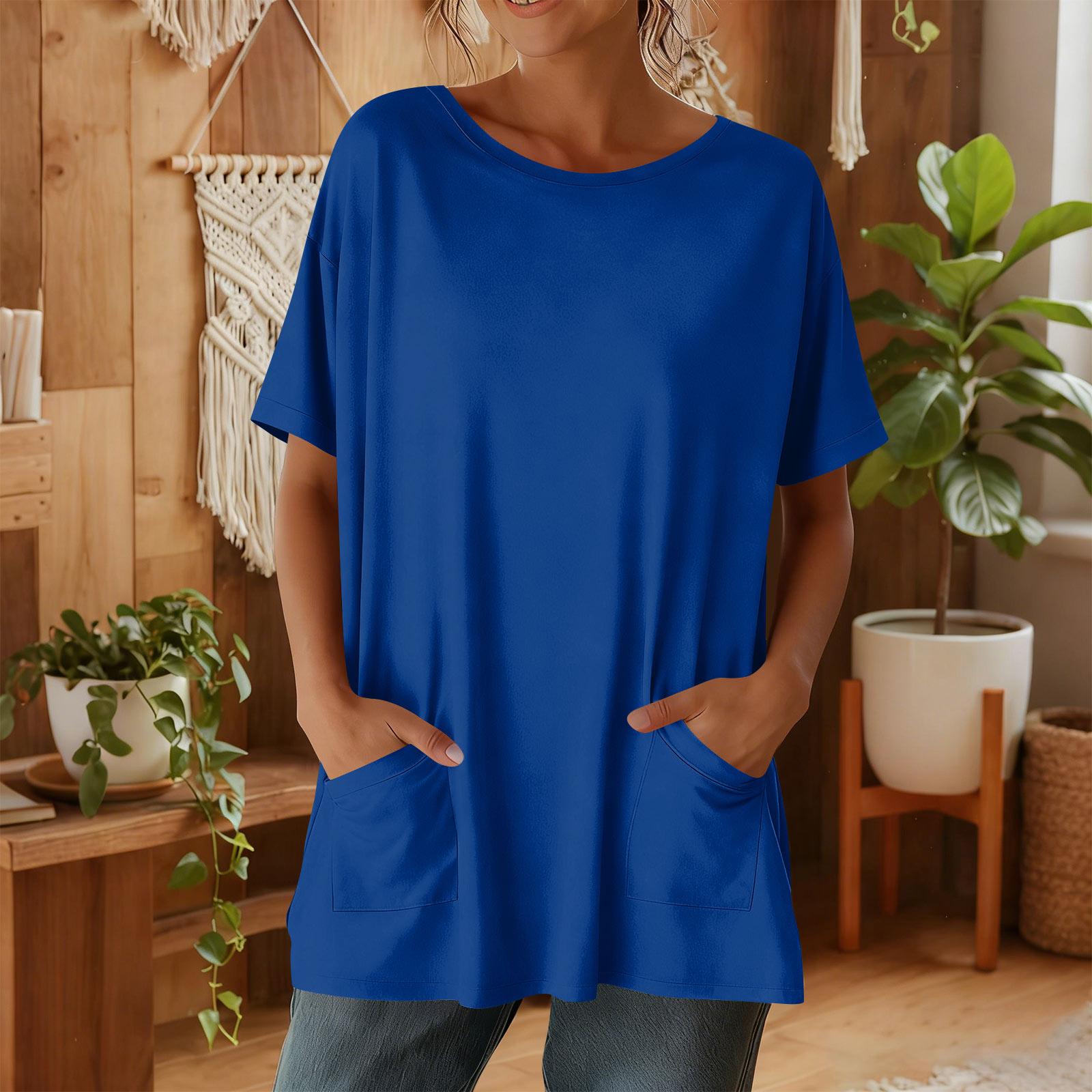 

Женская мода повседневный короткий рукав цветочный принт топ S синий