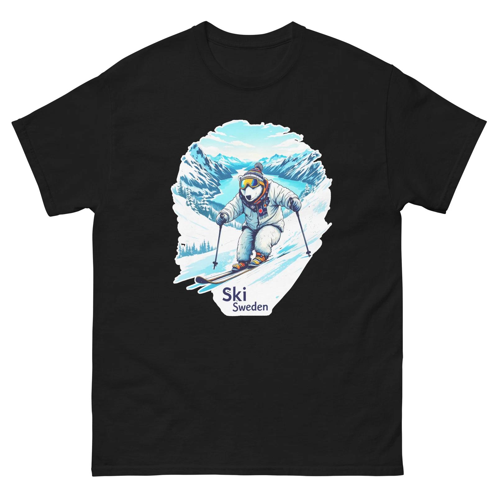Ski Sweden Polar Bear Cute Animal Skiing T-Shirt S