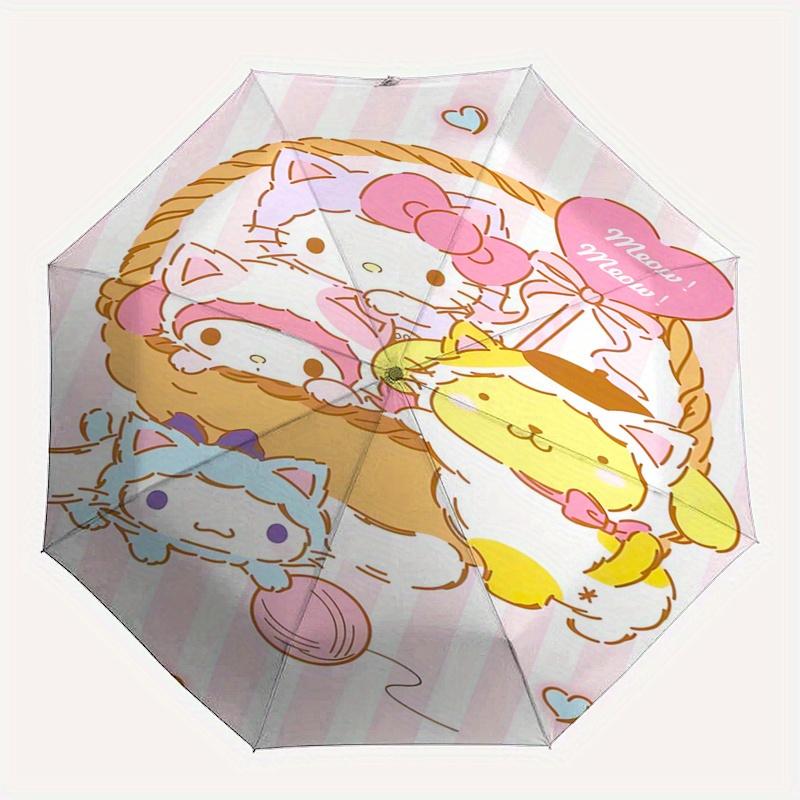 Hello Kitty,Sanrio Characters Automatic Folding Umbrella Simple 8 Rib Design, Bright Cartoon Pattern, Durable Iron Frame, Suitable For Trave