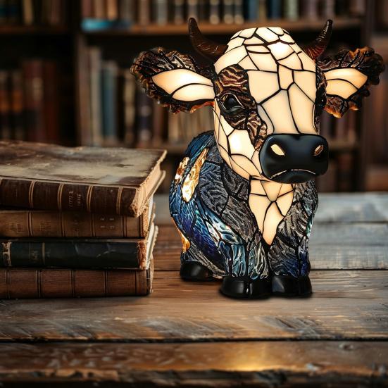 Highland Cow Table Lamp Bedside Table USB Powered Animal Night Light Resin Cow Desk Lamp for Bedroom Living Room Office