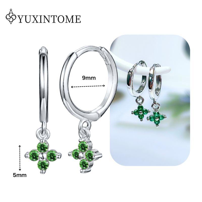 Turquoise 925 Silver Ear Needle Green Zircon vintage emerald Heart/Flower Pendant Hoop Earrings Fashion party Jewelry